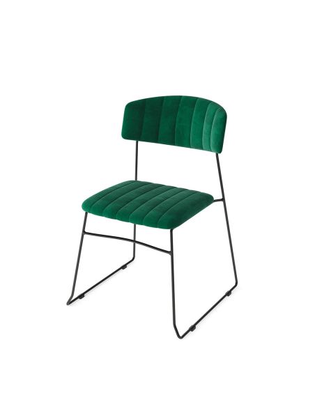 Mundo - Chaise empilable en velours vert | Lot de 4