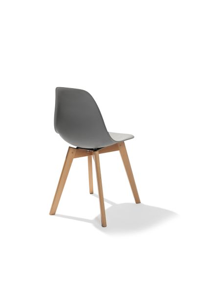 Keeve - Chaise empilable en polypropylène bois/gris foncé | Lot de 4