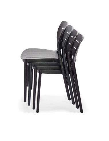 Propi - Chaise empilable en polypropylène noir | Lot de 4