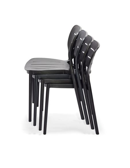 Propi - Chaise empilable en polypropylène noir | Lot de 4