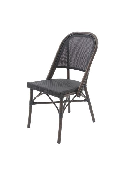 Paris - Chaise de bistrot en tissu wengé-mesh noir | Lot de 4
