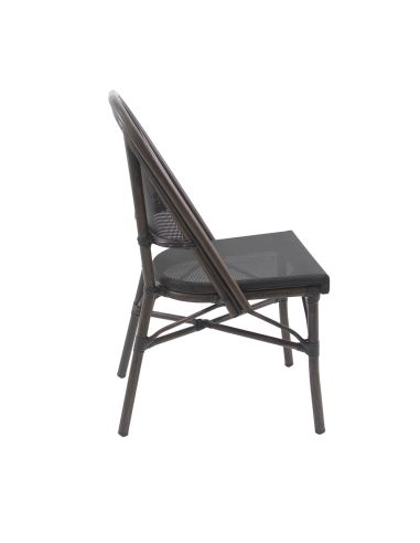 Paris - Chaise de bistrot en tissu wengé-mesh noir | Lot de 4