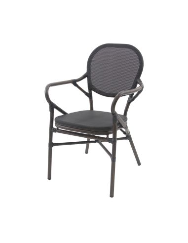 Tango - Chaise de bistrot en tissu wengé-noir mesh | Lot de 4