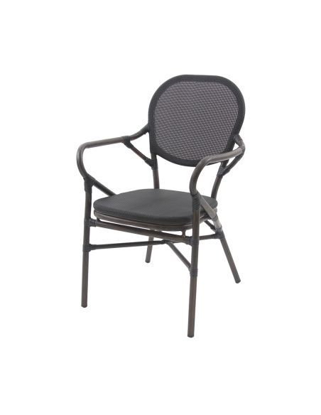 Tango - Chaise de bistrot en tissu wengé-noir mesh | Lot de 4