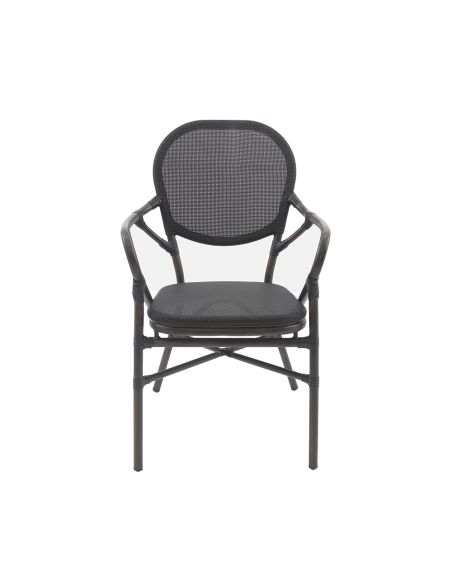 Tango - Chaise de bistrot en tissu wengé-noir mesh | Lot de 4