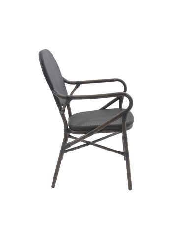 Tango - Chaise de bistrot en tissu wengé-noir mesh | Lot de 4