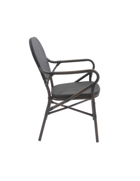 Tango - Chaise de bistrot en tissu wengé-noir mesh | Lot de 4