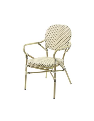 Tango - Chaise de bistrot en rotin synthétique bambou-blanc/noir | Lot de 4