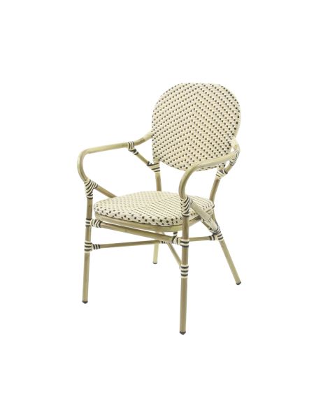 Tango - Chaise de bistrot en rotin synthétique bambou-blanc/noir | Lot de 4