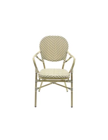 Tango - Chaise de bistrot en rotin synthétique bambou-blanc/noir | Lot de 4