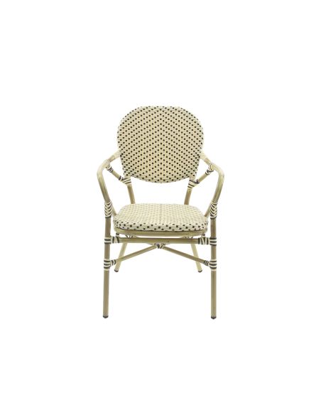 Tango - Chaise de bistrot en rotin synthétique bambou-blanc/noir | Lot de 4