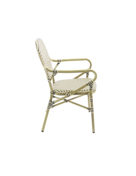 Tango - Chaise de bistrot en rotin synthétique bambou-blanc/noir | Lot de 4