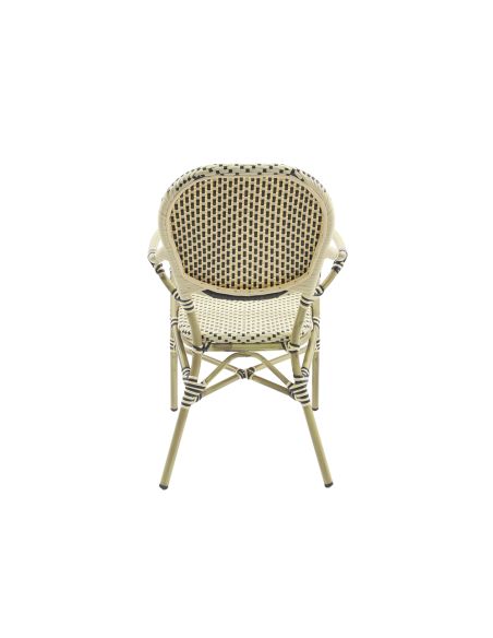 Tango - Chaise de bistrot en rotin synthétique bambou-blanc/noir | Lot de 4