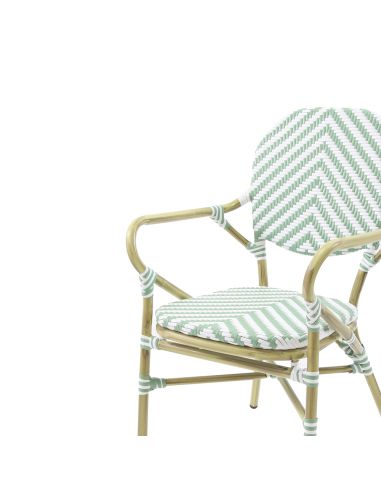 Tango - Chaise de bistrot en rotin synthétique bambou-blanc/vert pastel | Lot de 4