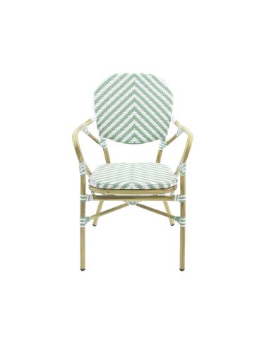 Tango - Chaise de bistrot en rotin synthétique bambou-blanc/vert pastel | Lot de 4