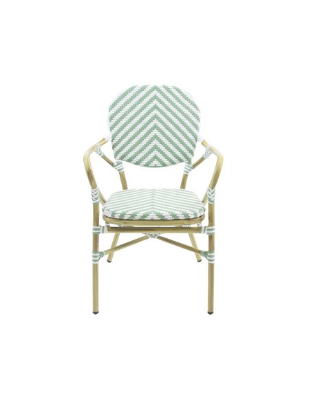 Tango - Chaise de bistrot en rotin synthétique bambou-blanc/vert pastel | Lot de 4