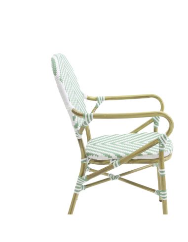 Tango - Chaise de bistrot en rotin synthétique bambou-blanc/vert pastel | Lot de 4