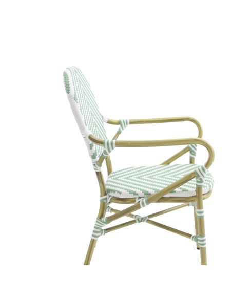 Tango - Chaise de bistrot en rotin synthétique bambou-blanc/vert pastel | Lot de 4