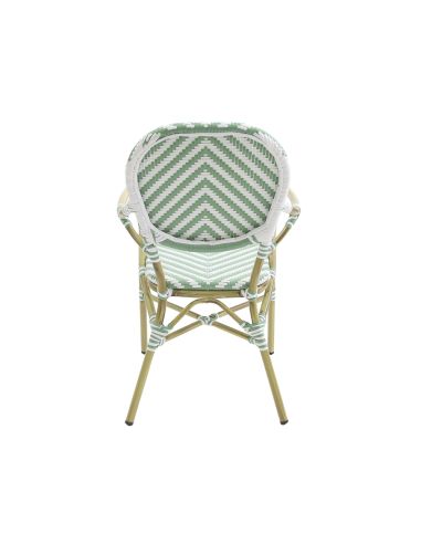 Tango - Chaise de bistrot en rotin synthétique bambou-blanc/vert pastel | Lot de 4