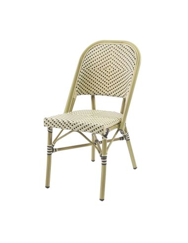 Paris - Chaise de bistrot en rotin synthétique bambou-blanc/noir | Lot de 4