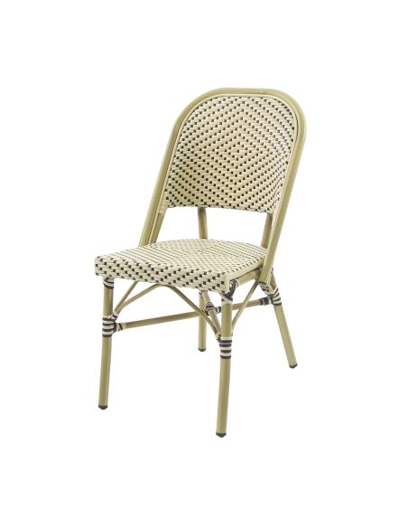 Paris - Chaise de bistrot en rotin synthétique bambou-blanc/noir | Lot de 4