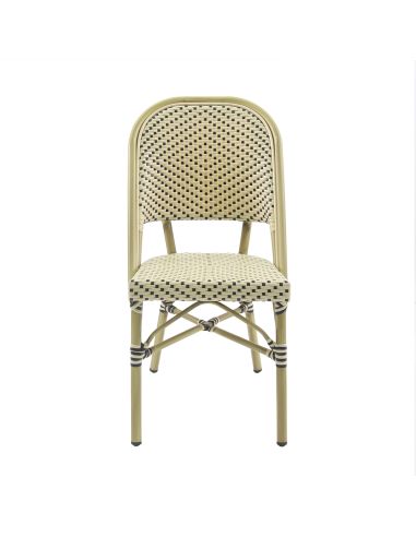 Paris - Chaise de bistrot en rotin synthétique bambou-blanc/noir | Lot de 4