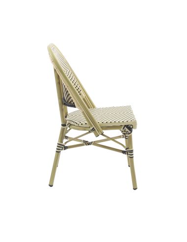 Paris - Chaise de bistrot en rotin synthétique bambou-blanc/noir | Lot de 4