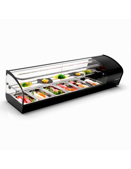 Vitrine réfrigérée à sushi SHARK - 2 niveaux - Double froid - 6 bacs GN 1/3 - 1320 mm - SK26S | Sayl Barcelona