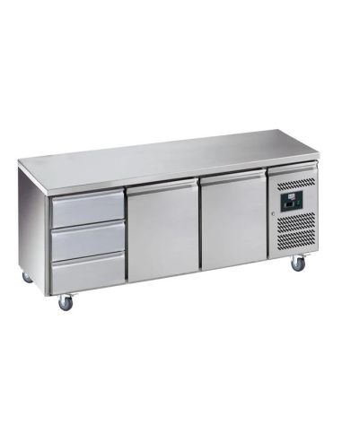 Table desserte positive adossée GN 1/1 profondeur 700 - 2 portes + 3 tiroirs | L2g - GN3130TN