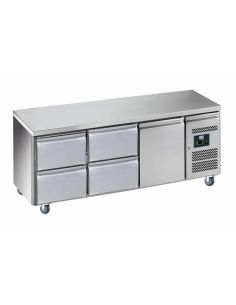 Table desserte positive adossée GN 1/1 profondeur 700 - 1 portes + 4 tiroirs | L2g - GN3140TN