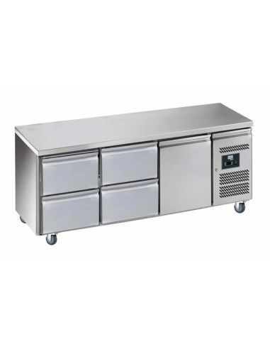 Table desserte positive adossée GN 1/1 profondeur 700 - 1 portes + 4 tiroirs | L2g - GN3140TN