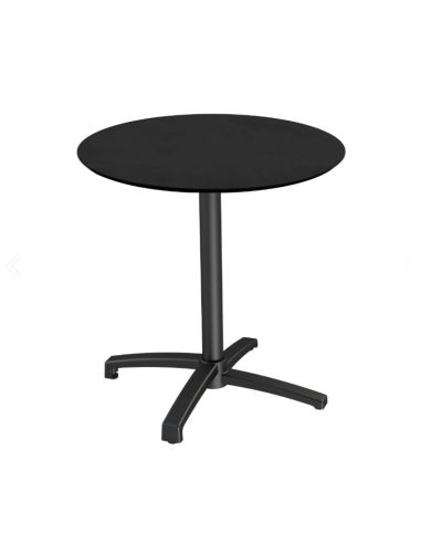 X Cross table de bistrot avec piètement noir + plateau HPL noir Ø70 cm