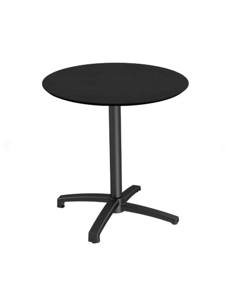 X Cross table de bistrot avec piètement noir + plateau HPL noir Ø70 cm