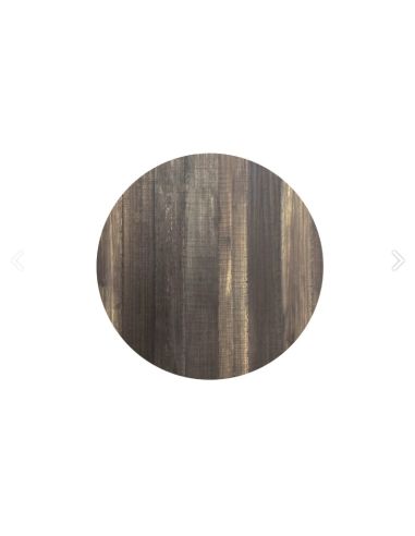 X Cross table de bistrot avec piètement noir + plateau HPL Tropical Wood Ø70 cm