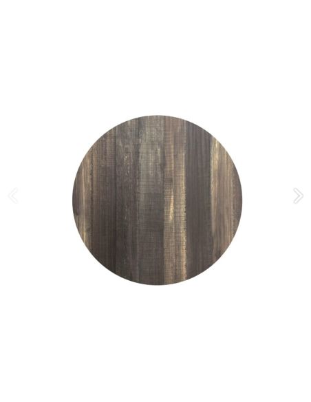 X Cross table de bistrot avec piètement noir + plateau HPL Tropical Wood Ø70 cm