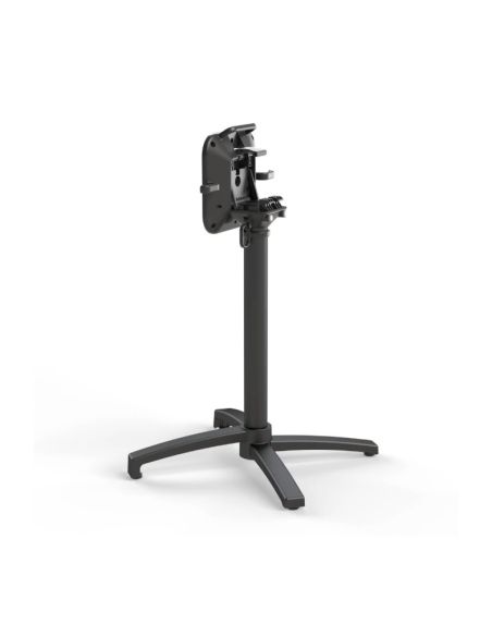 X Cross table de bistrot avec piètement noir + plateau HPL Moonstone Ø70 cm