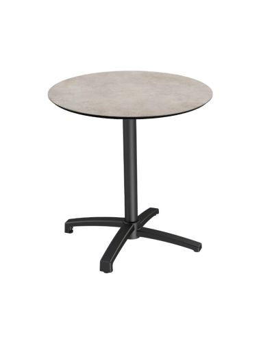 X Cross table de bistrot avec piètement noir + plateau HPL Moonstone Ø70 cm