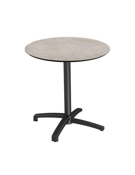 X Cross table de bistrot avec piètement noir + plateau HPL Moonstone Ø70 cm