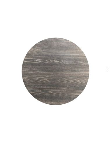 X Cross table de bistrot avec piètement noir + plateau HPL Riverwashed Wood Ø70 cm