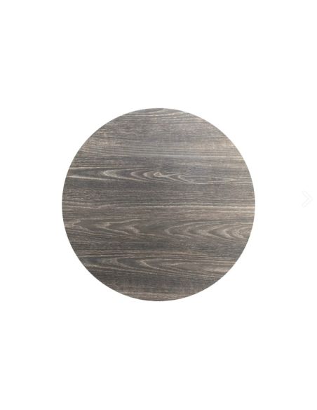 X Cross table de bistrot avec piètement noir + plateau HPL Riverwashed Wood Ø70 cm