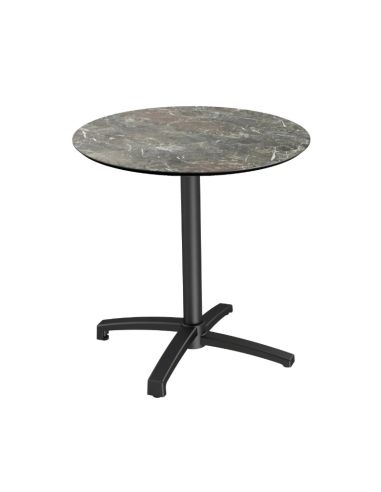 X Cross table de bistrot avec piètement noir + plateau HPL Galaxy Marble Ø70 cm