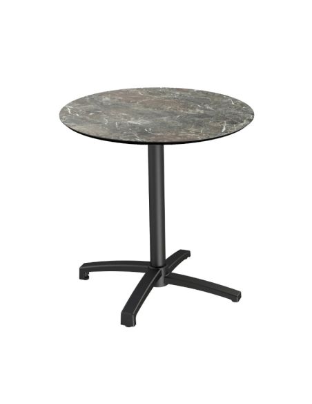 X Cross table de bistrot avec piètement noir + plateau HPL Galaxy Marble Ø70 cm