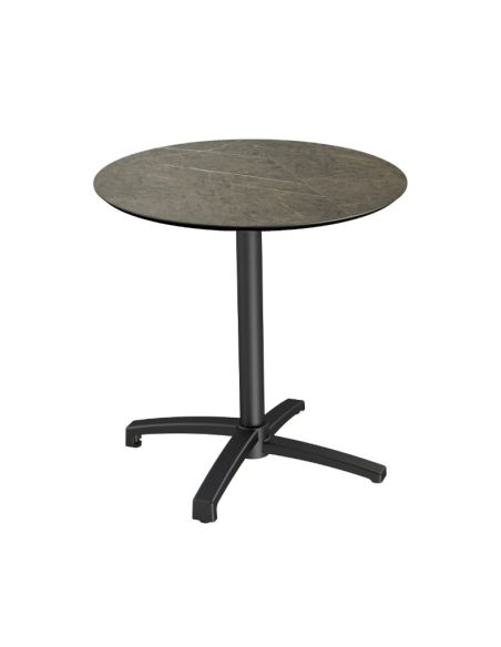 X Cross table de bistrot avec piètement noir + plateau HPL Midnight Marble Ø70 cm