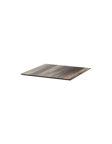 X Cross table de bistrot avec piètement noir + plateau HPL Tropical Wood 70x70 cm