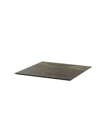 X Cross table de bistrot avec piètement noir + plateau HPL Riverwashed Wood 70x70 cm