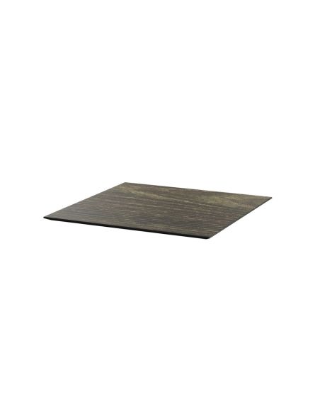 X Cross table de bistrot avec piètement noir + plateau HPL Riverwashed Wood 70x70 cm