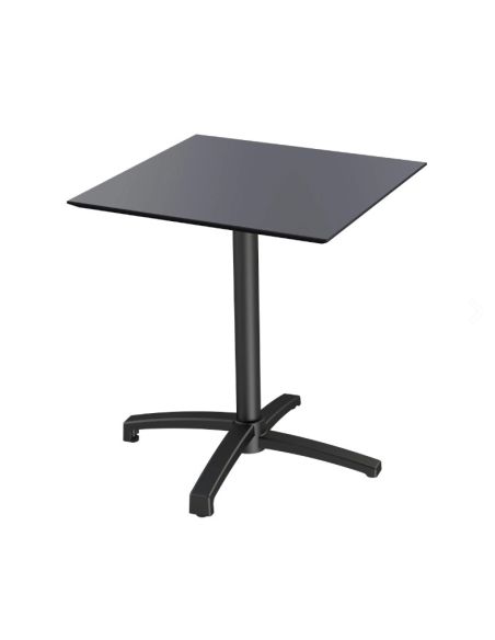X Cross table de bistrot avec piètement noir + plateau HPL noir 70x70 cm
