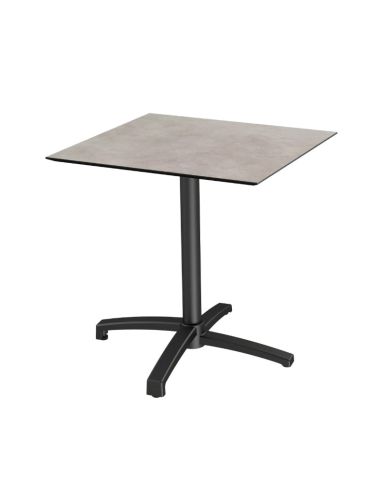 X Cross table de bistrot avec piètement noir + plateau HPL Moonstone 70x70 cm