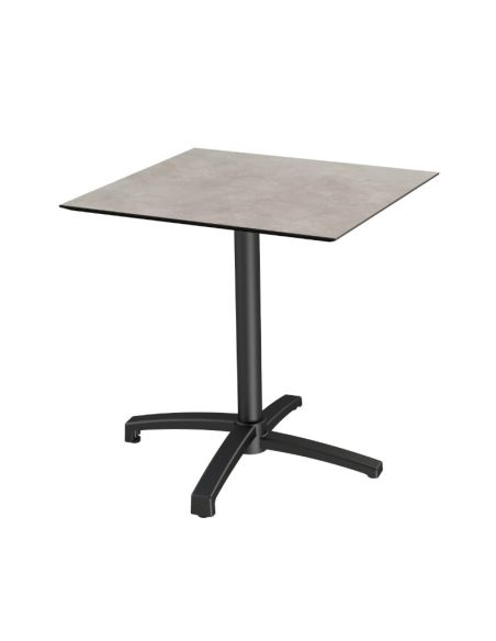 X Cross table de bistrot avec piètement noir + plateau HPL Moonstone 70x70 cm