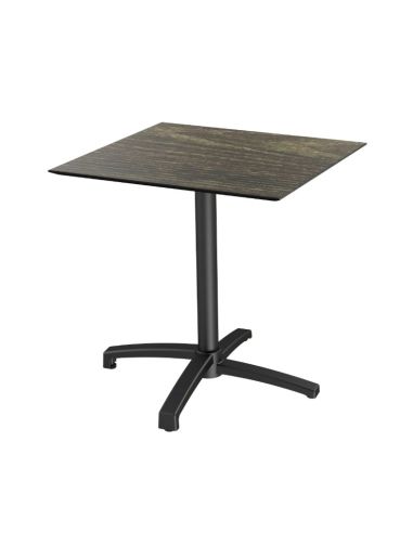 X Cross table de bistrot avec piètement noir + plateau HPL Riverwashed Wood 70x70 cm